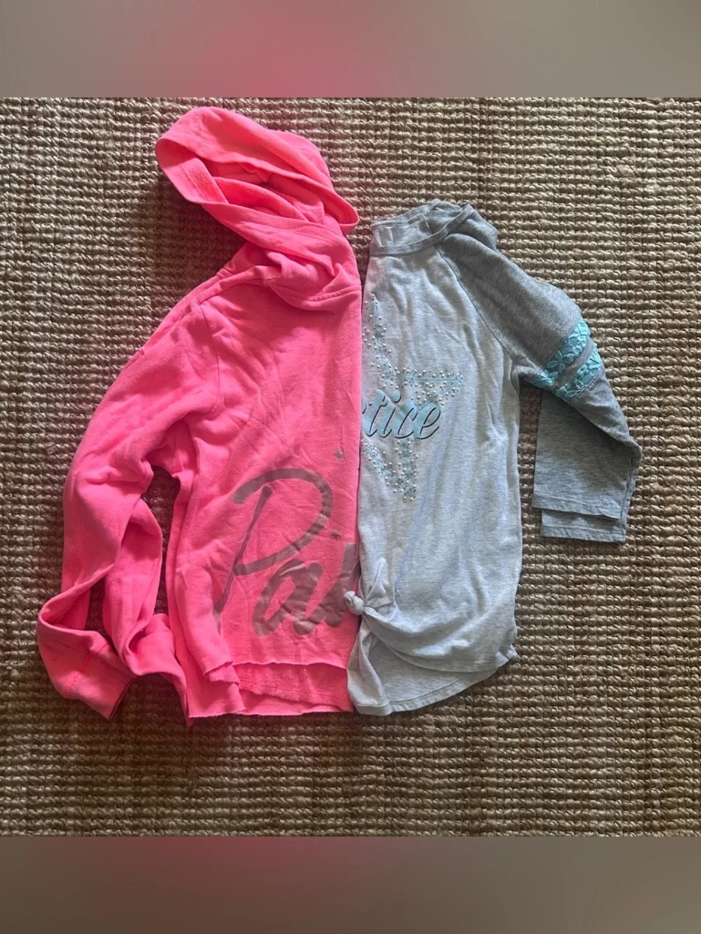 Justice  Girls Bright Pink Hooded Pullover & Gray Graphic Long Sleeve Top 18/20